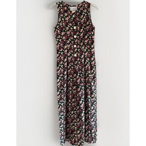 Vtg 90s Floral Romper Wide Leg Pants Jumpsuit Palazzo Crop V Neck Button Y2K 3/4